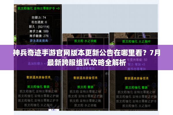 神兵奇迹手游官网版本更新公告在哪里看?7月最新跨服组队攻略全解析 神兵奇迹手游官网版本更新公告在哪里看?7月最新跨服组队攻略全解析