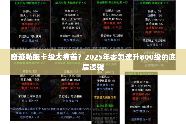 奇迹私服卡级太痛苦？2025年零氪速升800级的底层逻辑
