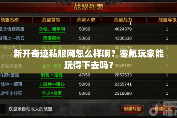 新开奇迹私服网怎么样啊？零氪玩家能玩得下去吗？