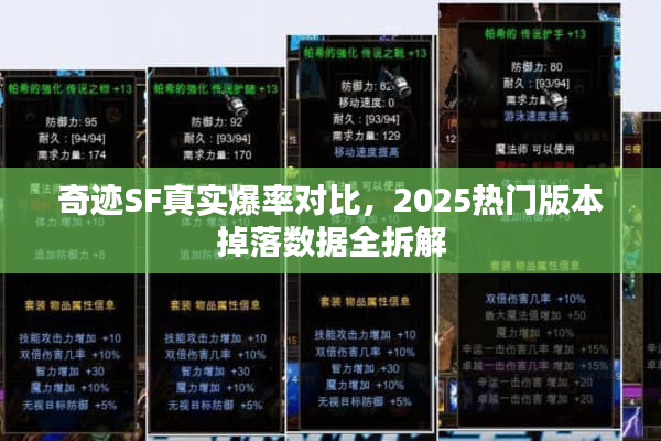 奇迹SF真实爆率对比，2025热门版本掉落数据全拆解